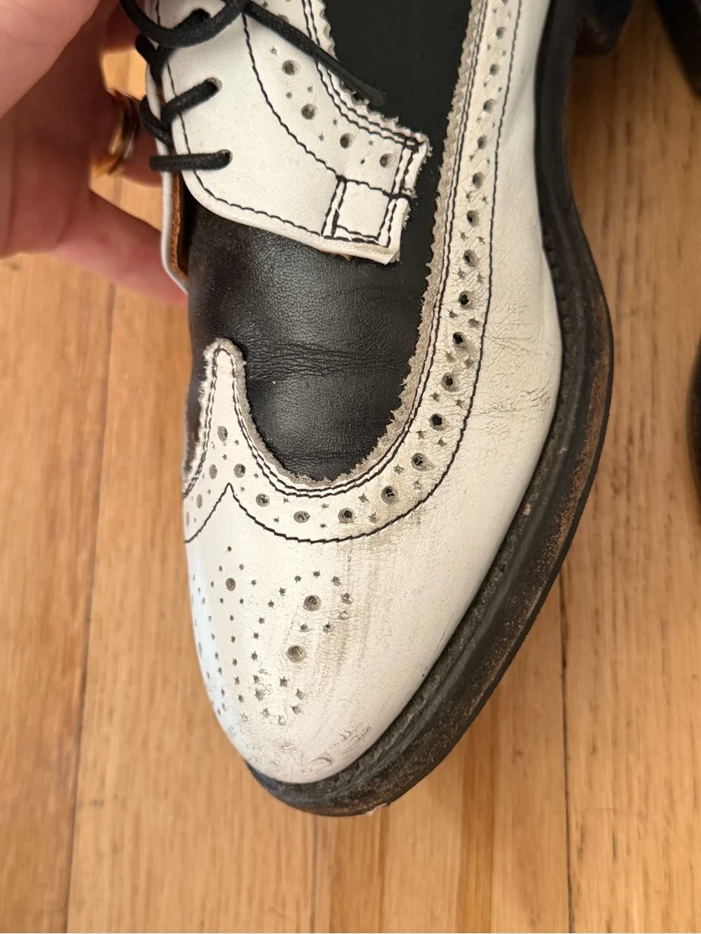 Thom Browne Black and White Two-Tone Wingtip Oxfords